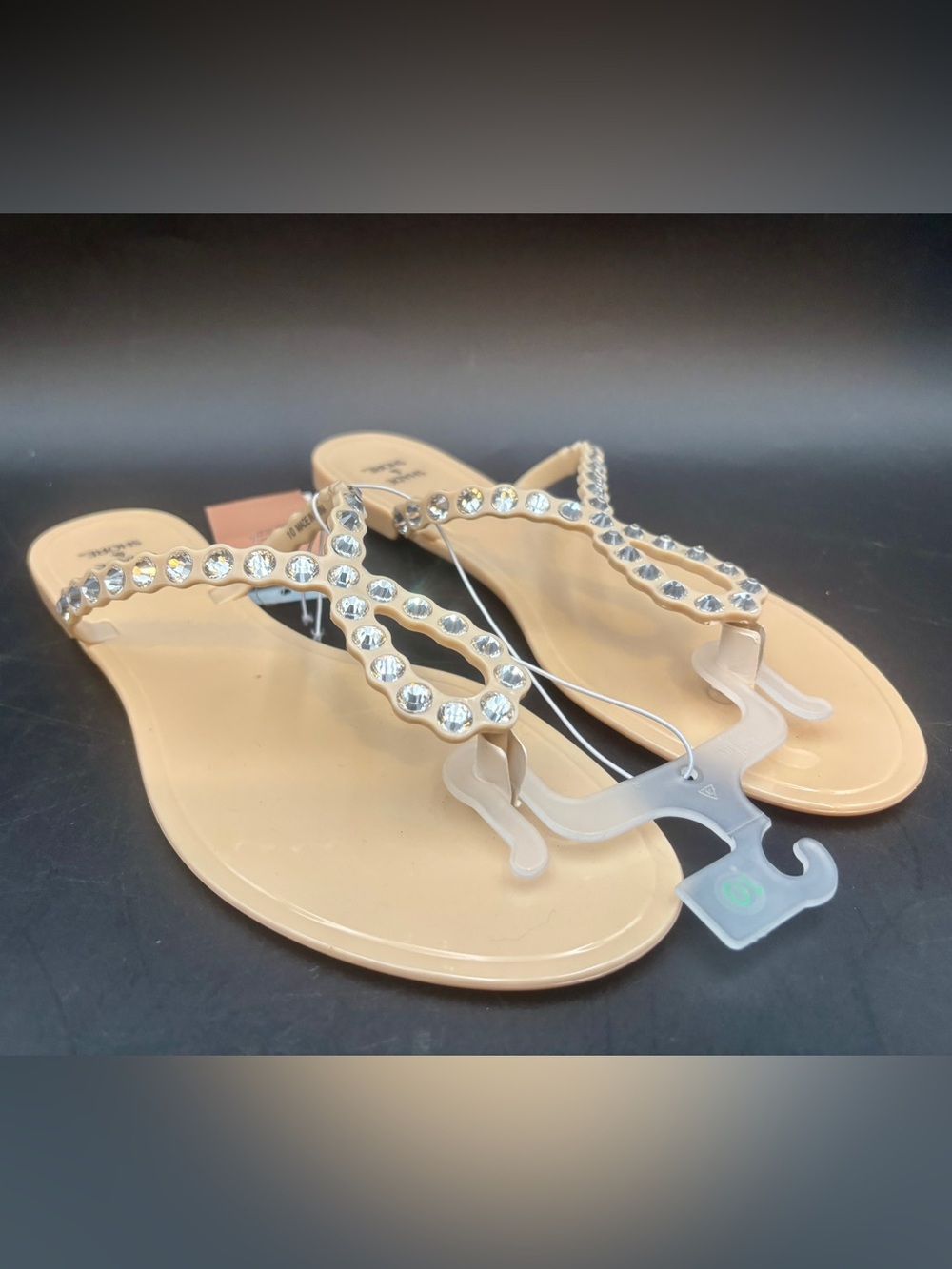 NWT Target Shade & Shore Luella Rhinestone Jelly Thong Sandals - Tan Size 10